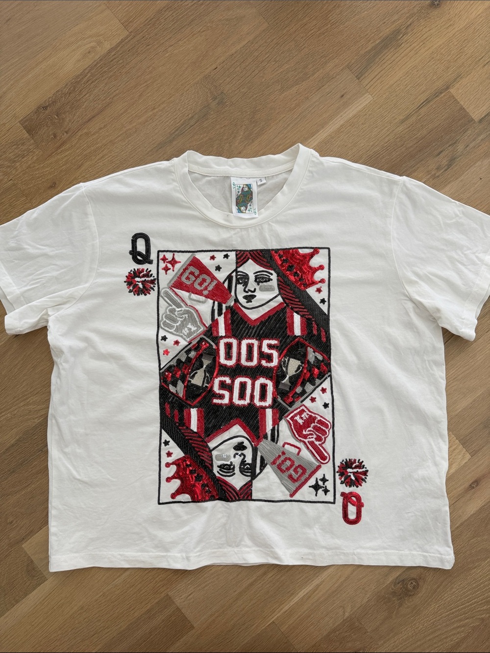 Men's White Graphic Playing Card Tee with Red & Black Motif